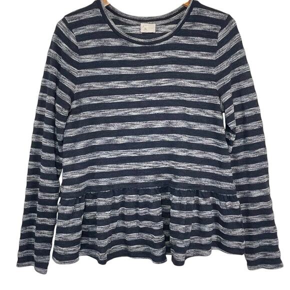 ANTHROPOLOGIE Postmark Women’s Blue Striped Pullover Peplum Knit Top - Picture 2 of 4